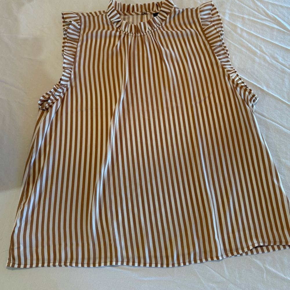Two (2) - Ann Taylor Factory Tan and White Blouses - Picture 6 of 9